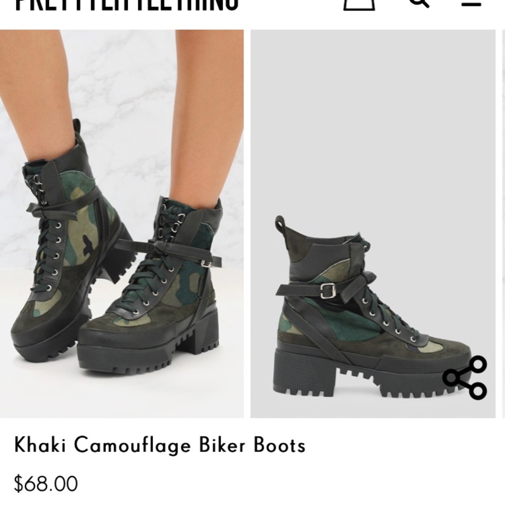 Prettylittlething Green Camouflage Combat Boots